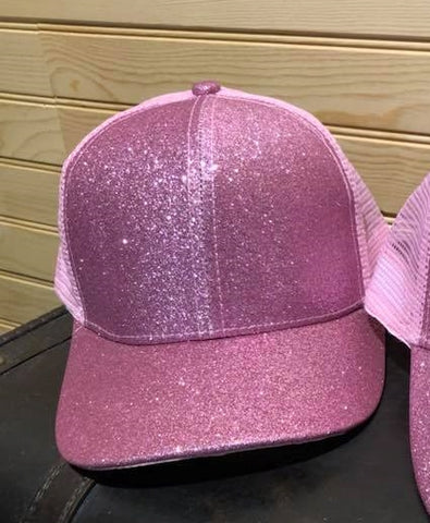 YOUTH Glitter PonyTail Hat - Hot Pink