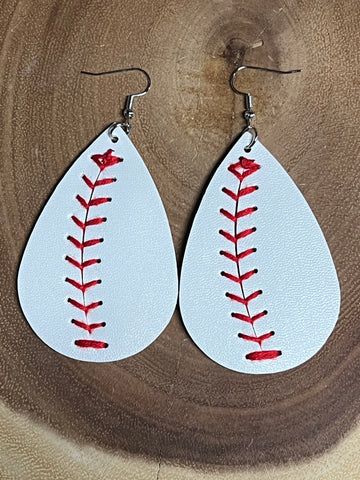 Vegan Leather Earring - Baseball with Stitching