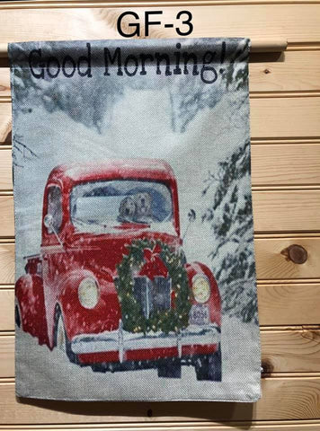 Garden Flag - GF3 - Red Truck in the Snow "Good Morning"
