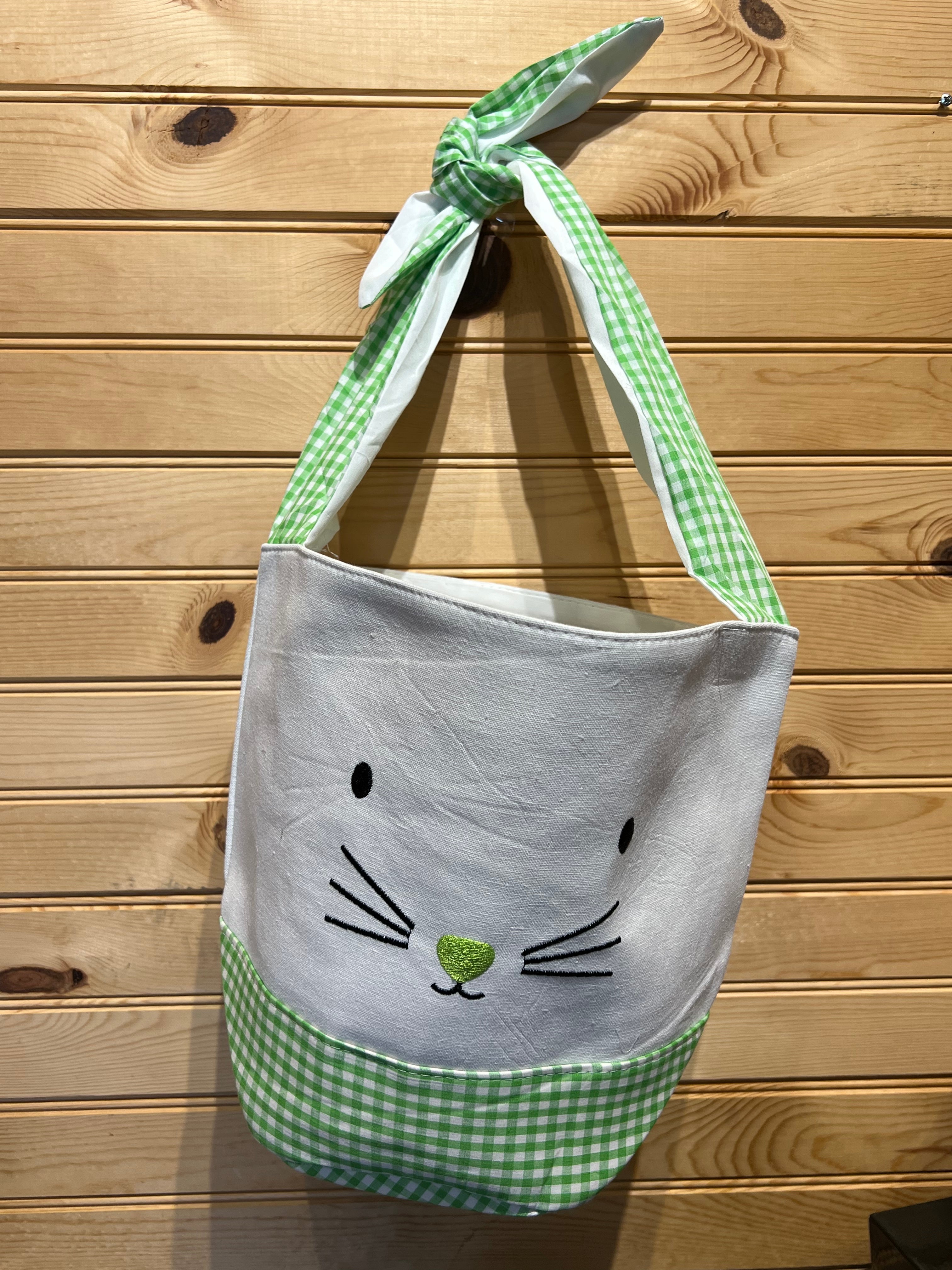 Easter Basket - EB113- Green Gingham with Knotted Ears