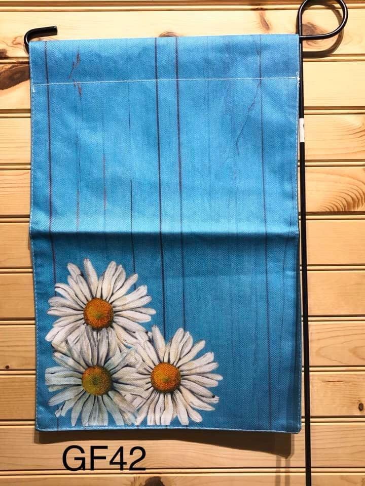 Garden Flag - GF42 - Teal Wood with Daisies on White