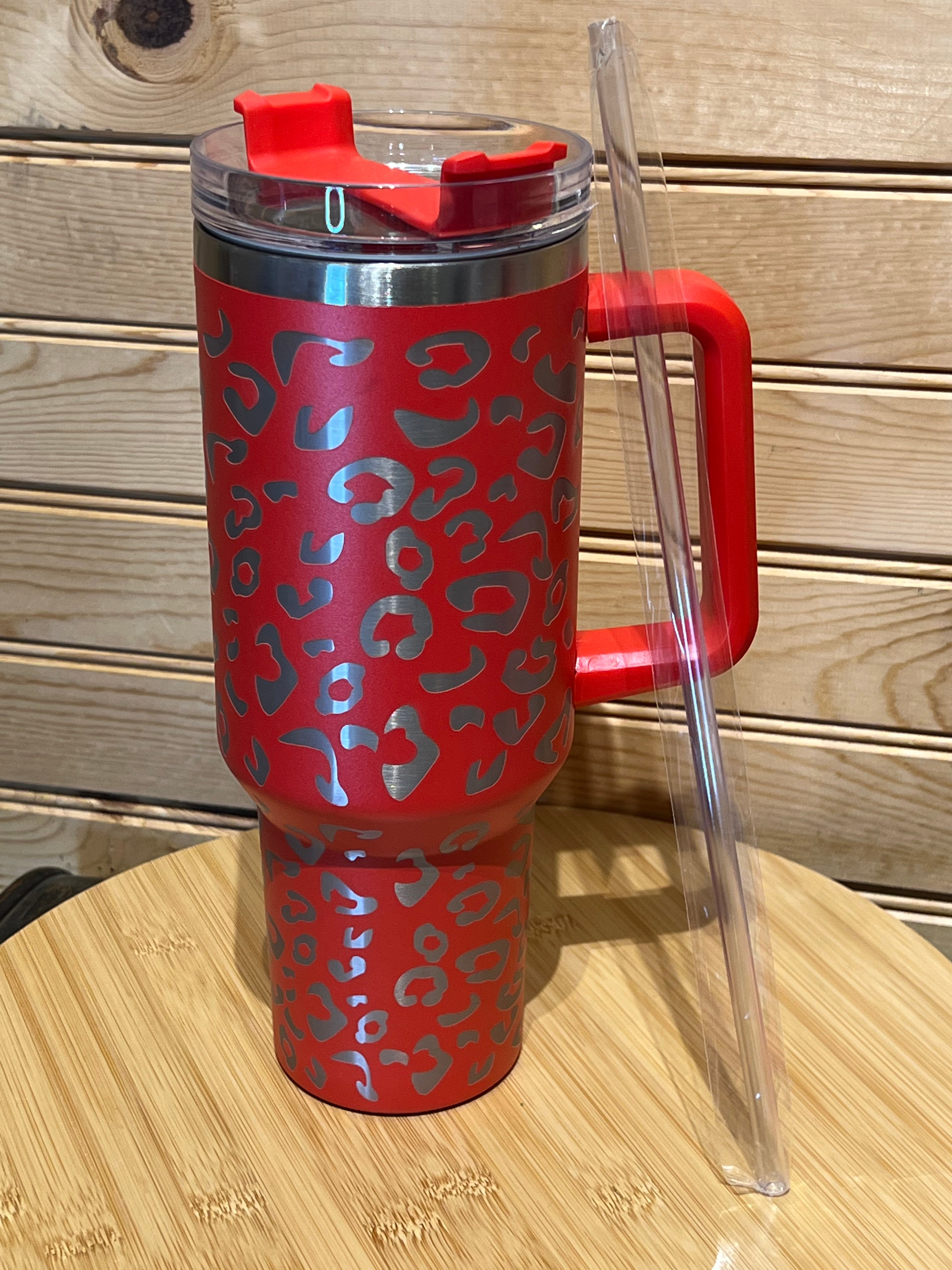 X Large Double Wall Handle Leopard Tumbler.  #7 Red