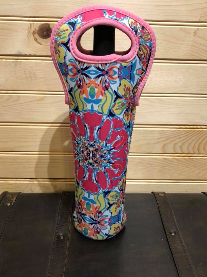 Neoprene Wine Bag - Blue / Yellow / Pink Floral