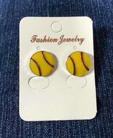 Softball Enamel Button Earring