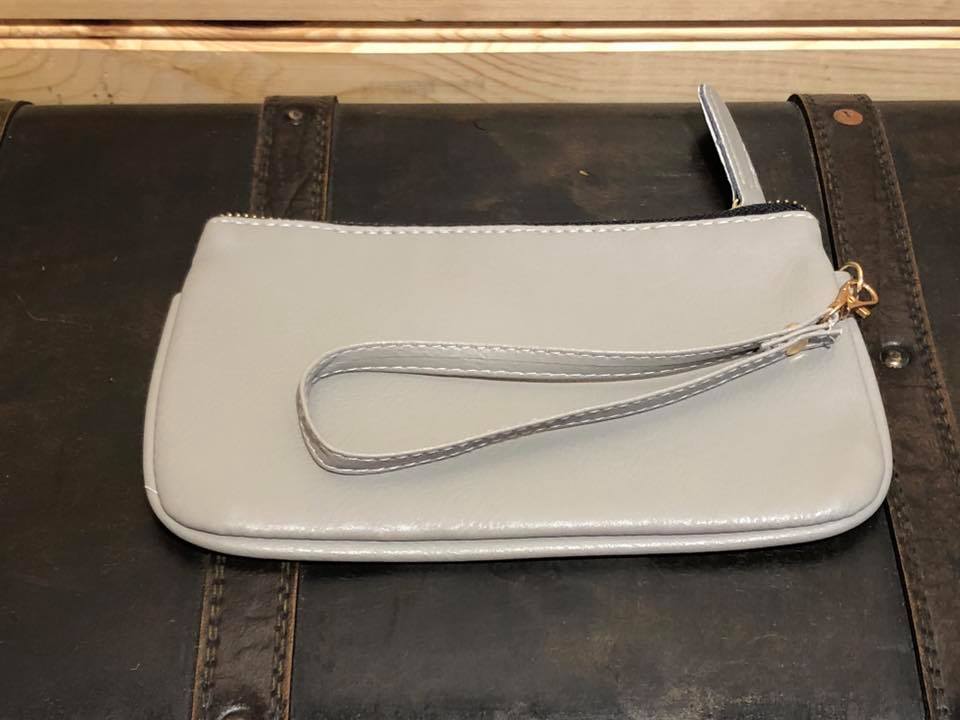 Vegan Leather Wristlet - Grey