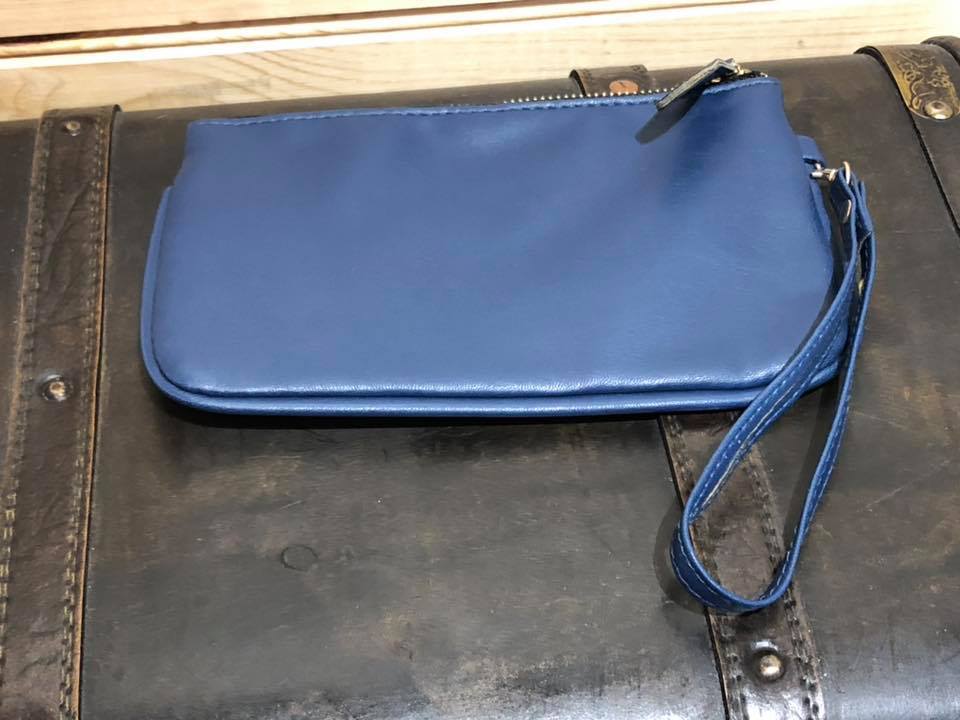 Vegan Leather Wristlet - Navy