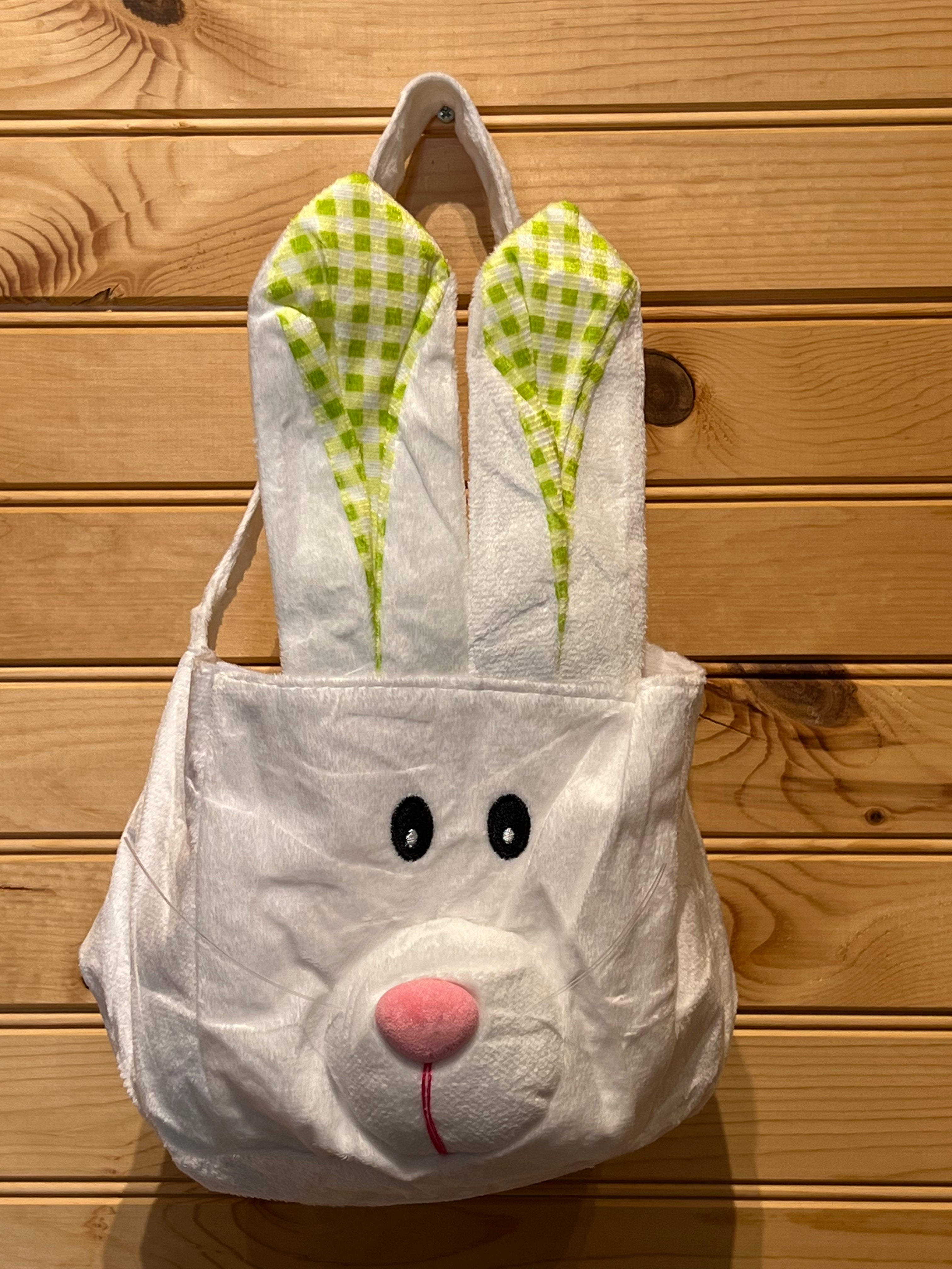 Easter Basket - EB125 - Bunny with stand up Green Gingham Ears and puffed out nose-