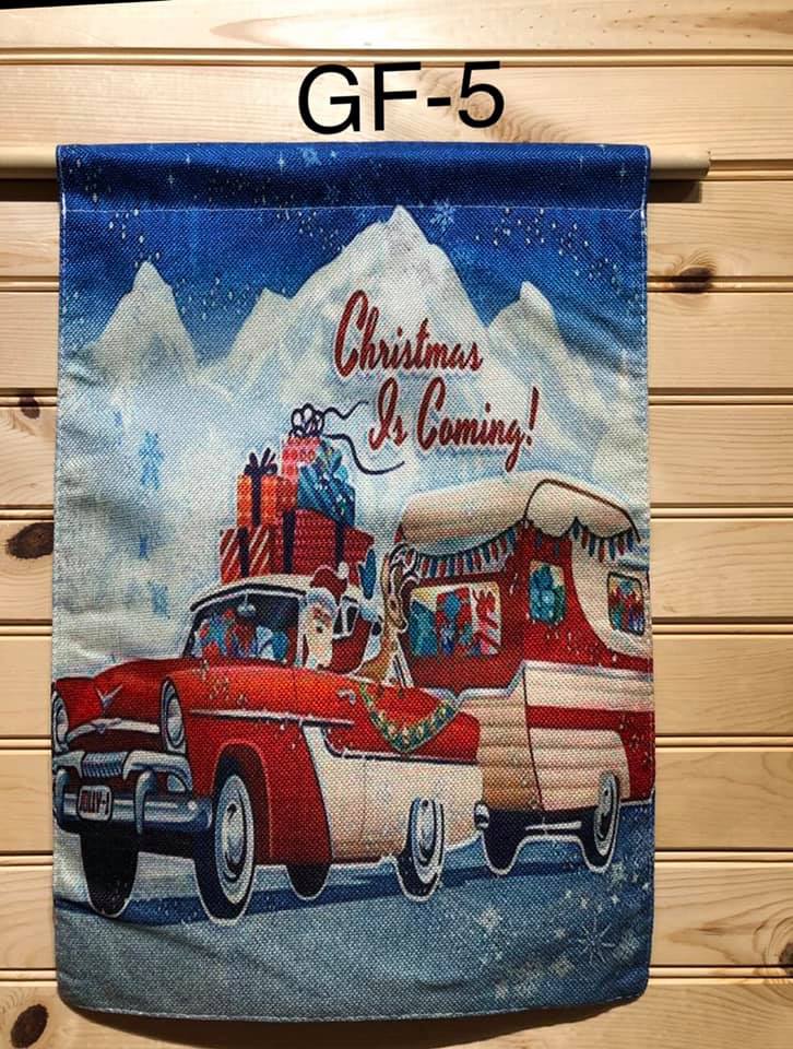 Garden Flag - GF5 - Antique  Car Pulling Camper "Christmas is Coming"