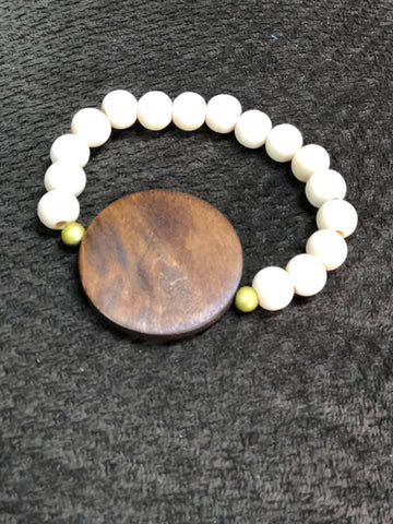 Round Wood Disc and Wood bead Bracelet.