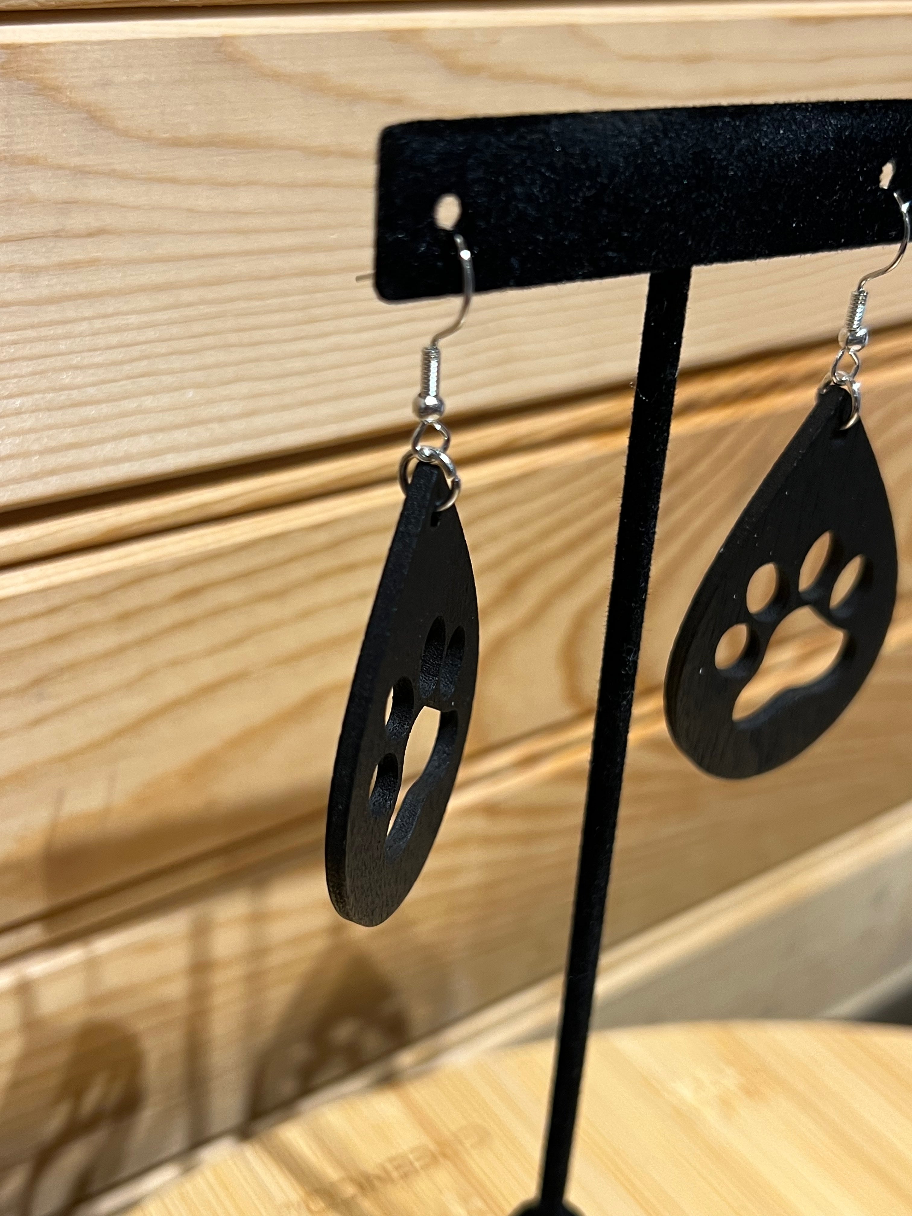 Black Wood Earring - Puppy Paw