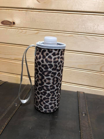 Neoprene Water Bottle Sleeve with Wrist Strap - Leopard