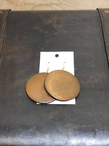 Brown Wood Disc Earring