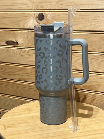 X Large Double Wall Handle Leopard Tumbler - #8 - Grey