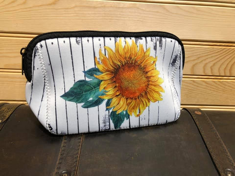 Neoprene Makeup Bag - Sunflower on Picket Fence