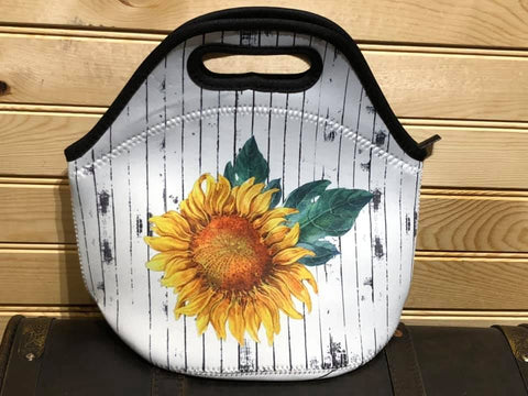 Lunch Bag - White Picket Fence with Sunflower