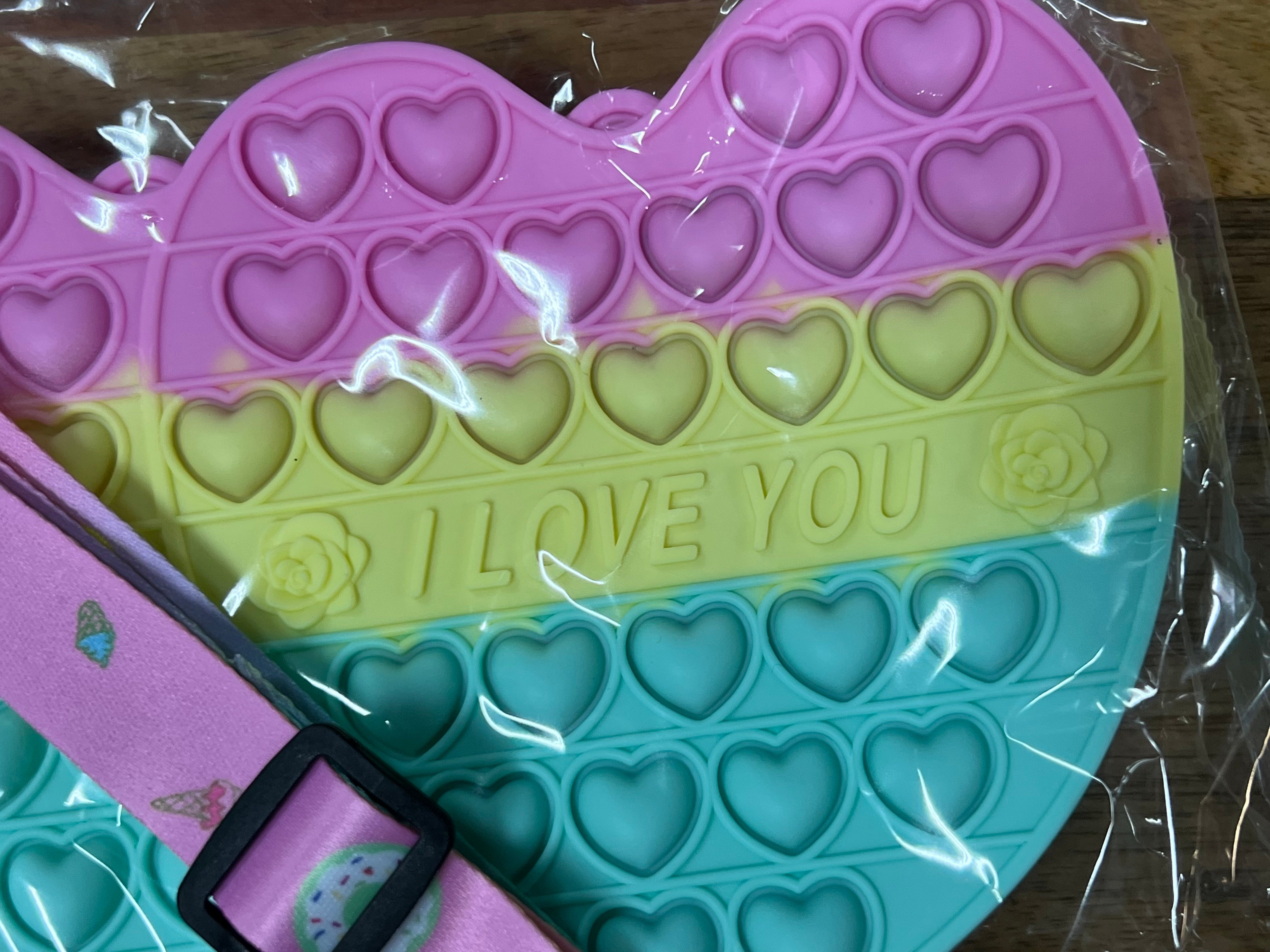 Pop Purse - Pink / Yellow / Green Double Heart “I Love you”