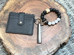 Black and Grey Silicone Bead Bangle with Vegan Leather Credit Card - VBCC - Black