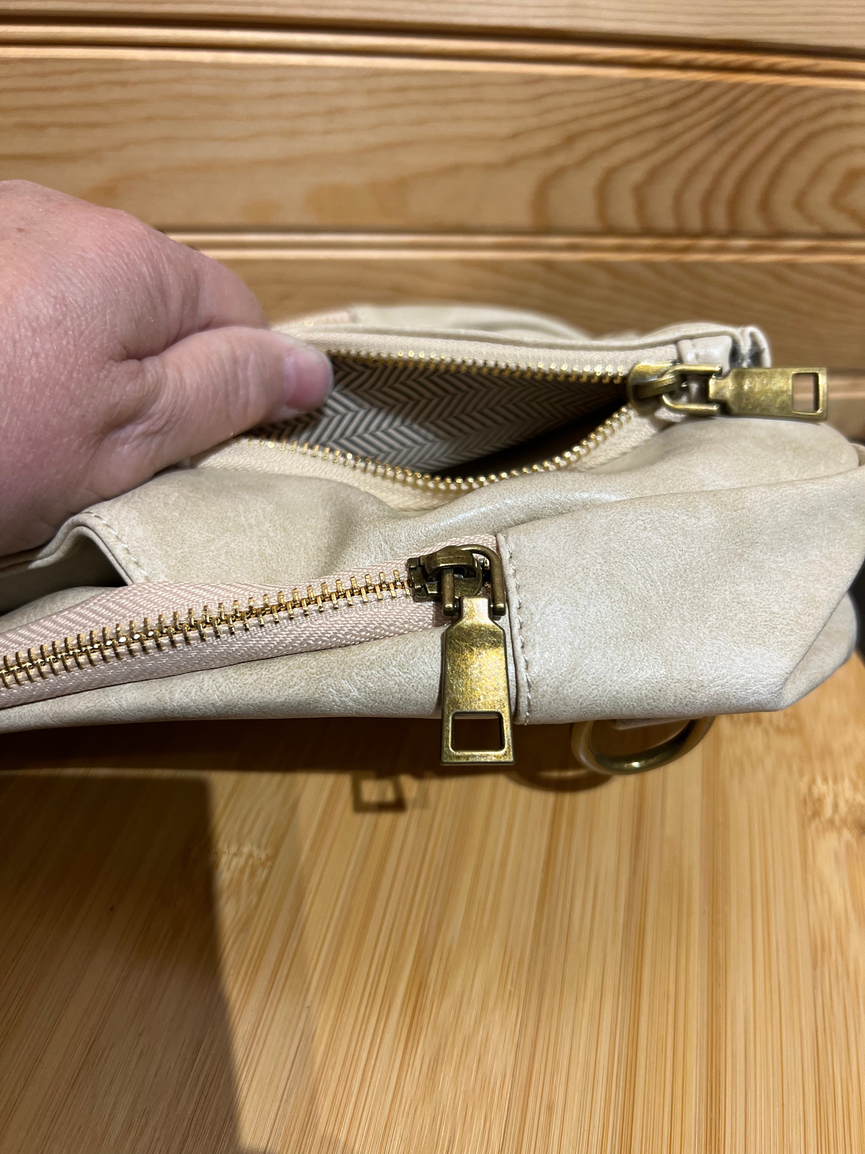 LARGE Vegan Leather Sling Bag - Beige