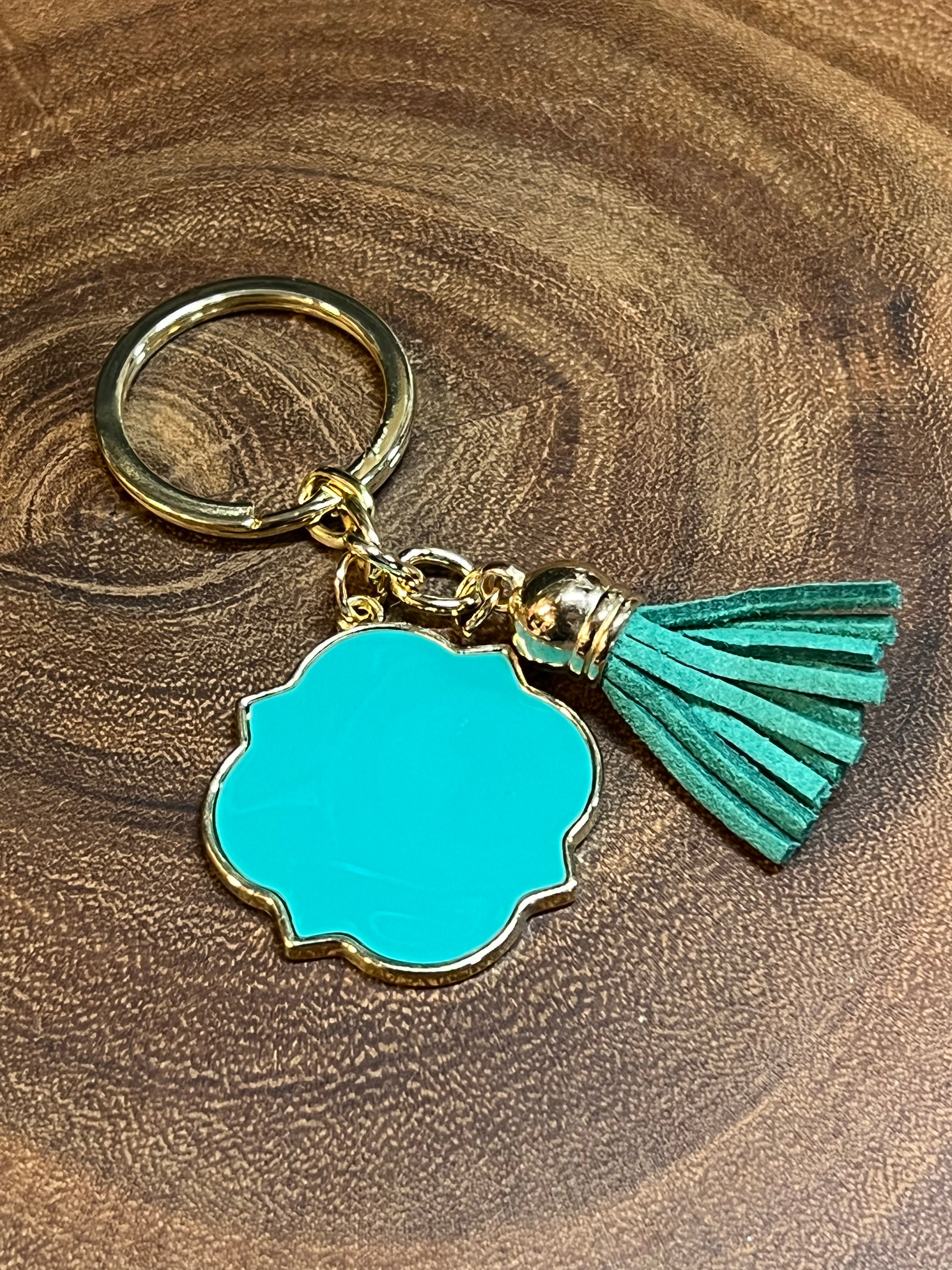 Teal Enamel Disc Keyring with Tassel