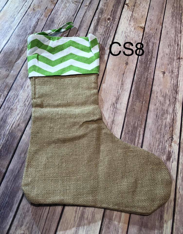 Christmas Stocking - CS11 - Green Chevron Cuff Real Burlap stocking