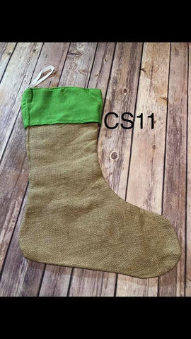 Christmas Stocking - CS11 - Green Cuff Real Burlap stocking