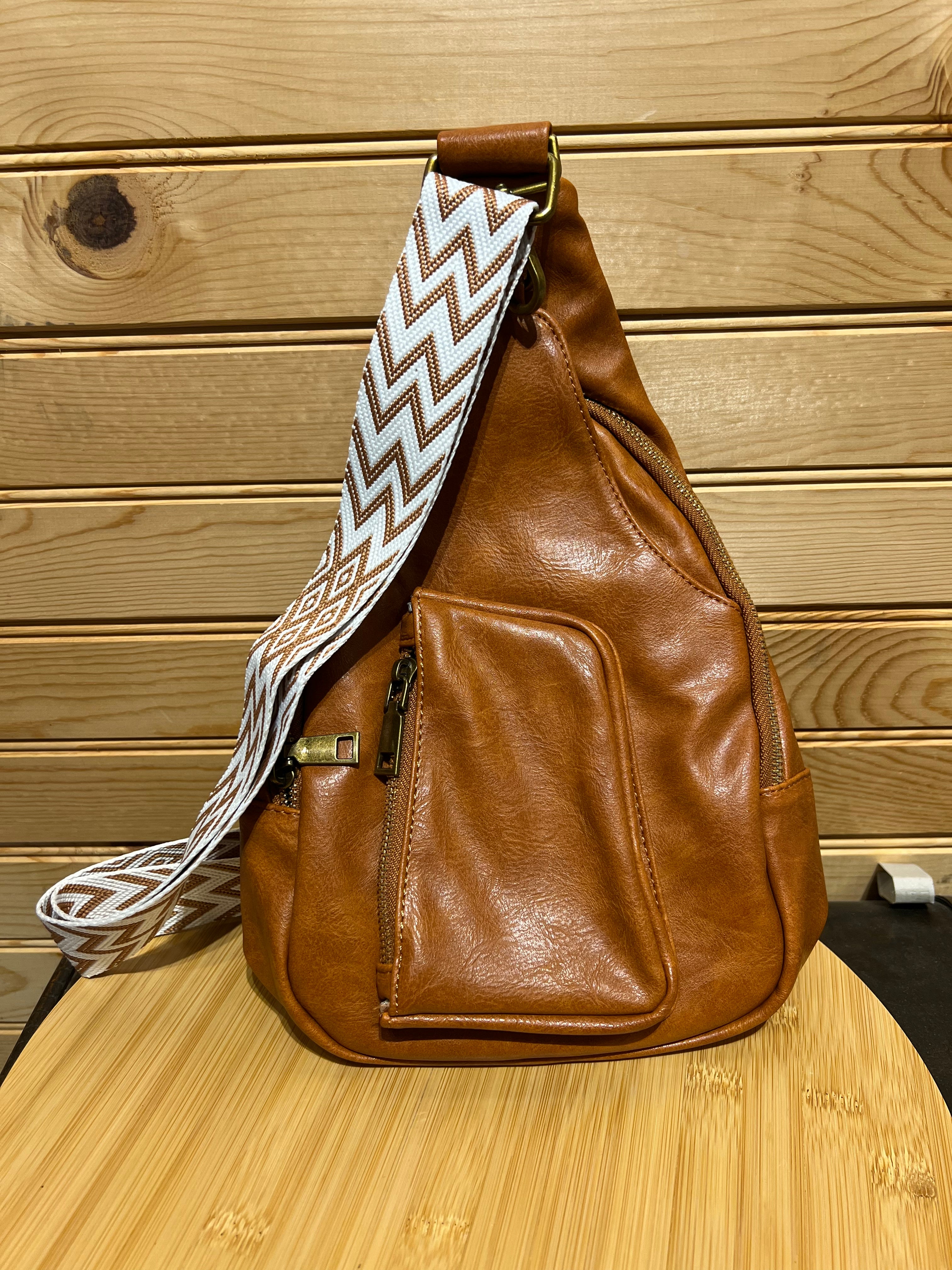 LARGE Vegan Leather Sling Bag - Brown