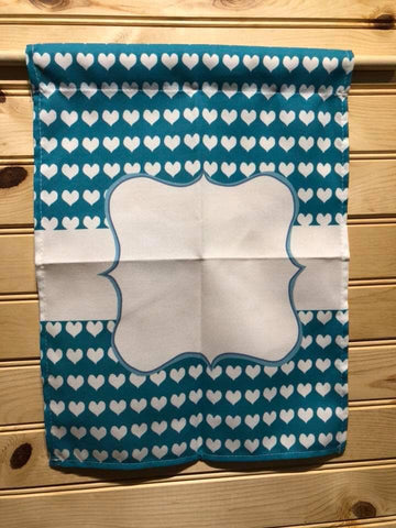 Garden Flag - Teal with White Hearts and Monogram Center