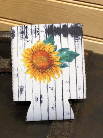 Can Cooler/Sleeve - Sunflower on Picket Fence
