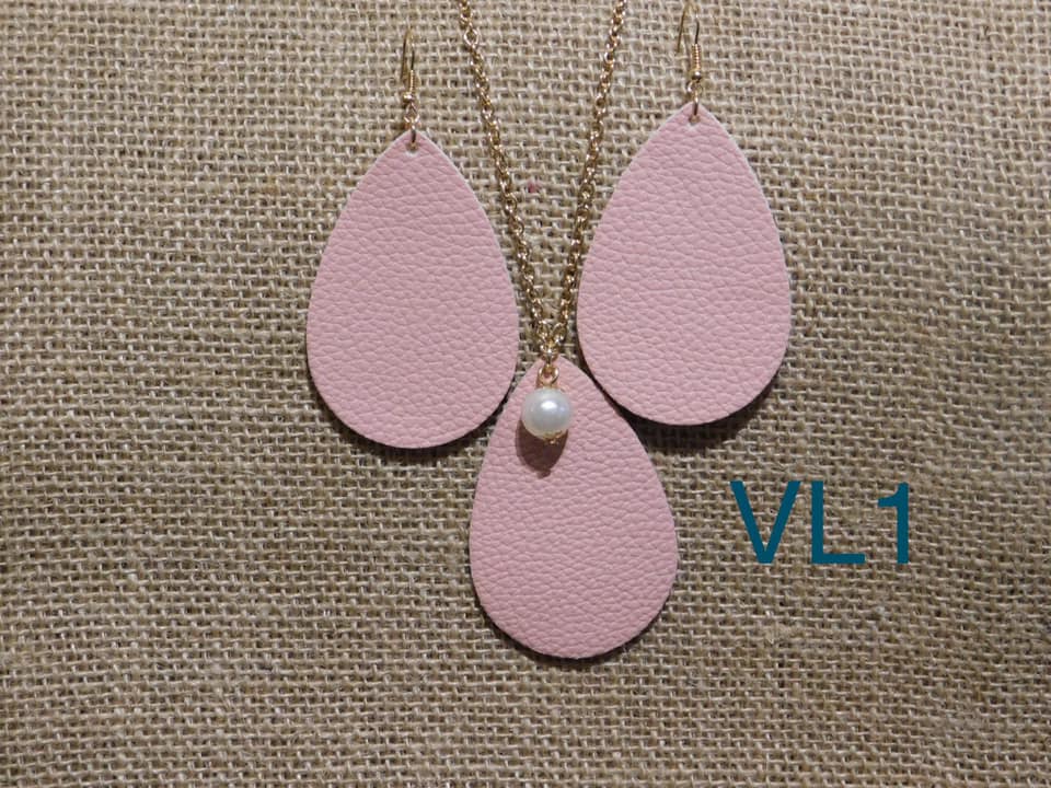 Vegan Leather Tear Drop Earring - VL1 - Light Pink