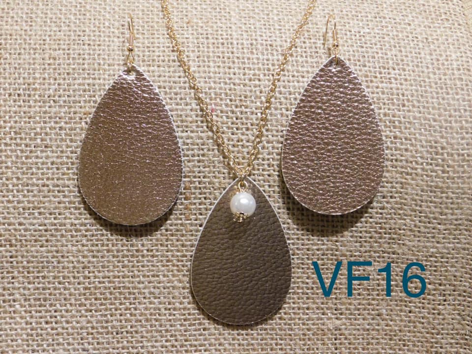 Vegan Leather Tear Drop Earring - VL16 - Rose Gold