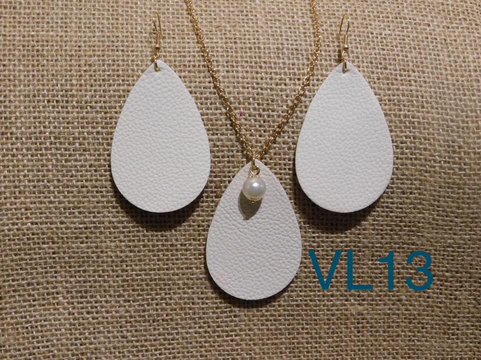 Vegan Leather Tear Drop Earring - VL13 - Light Beige