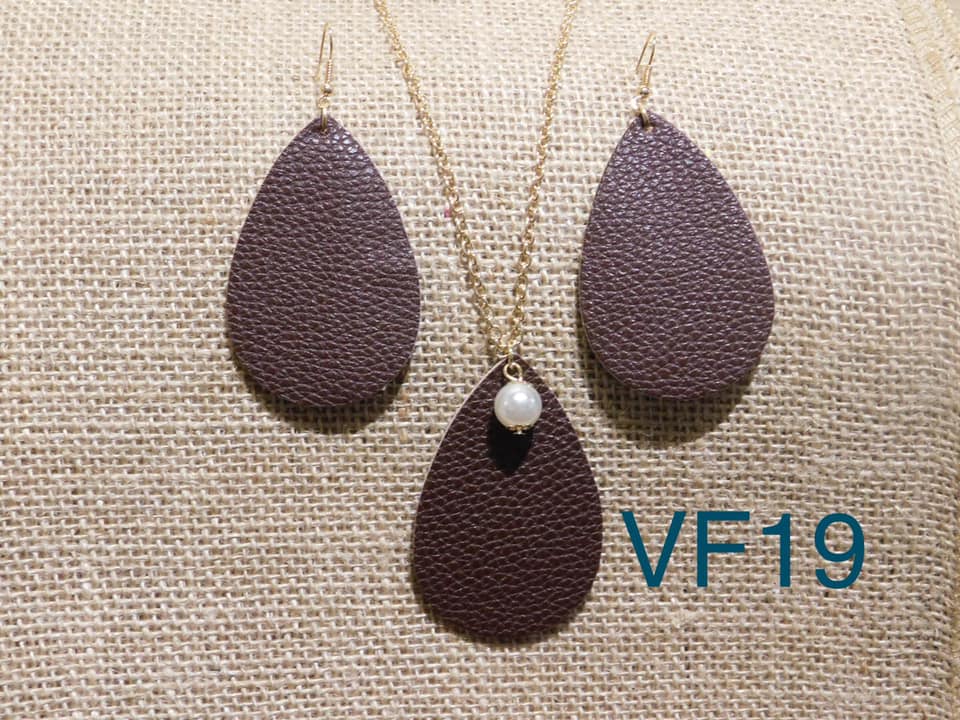 Vegan Leather Tear Drop Earring - VL19  - Brown