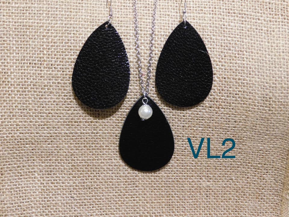 Vegan Leather Tear Drop Earring - VL2 - Black
