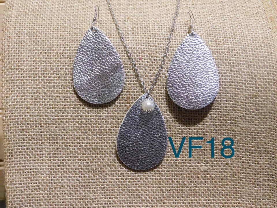 Vegan Leather Tear Drop Earring - VL18 - Silver