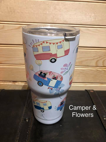 Camper with Flowers Stainless Steel Tumblers