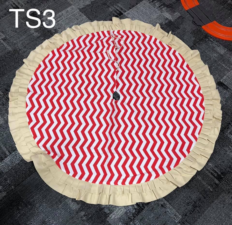 Tree Skirt - Red Chevron with Country White Ruffle