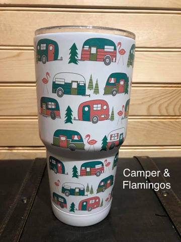 Camper with Flamingo Stainless Steel Tumblers