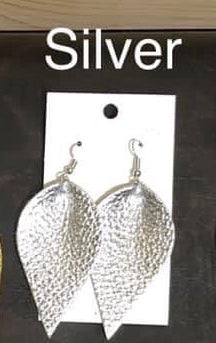 Real Leather Pinch Drop Earrings - Silver