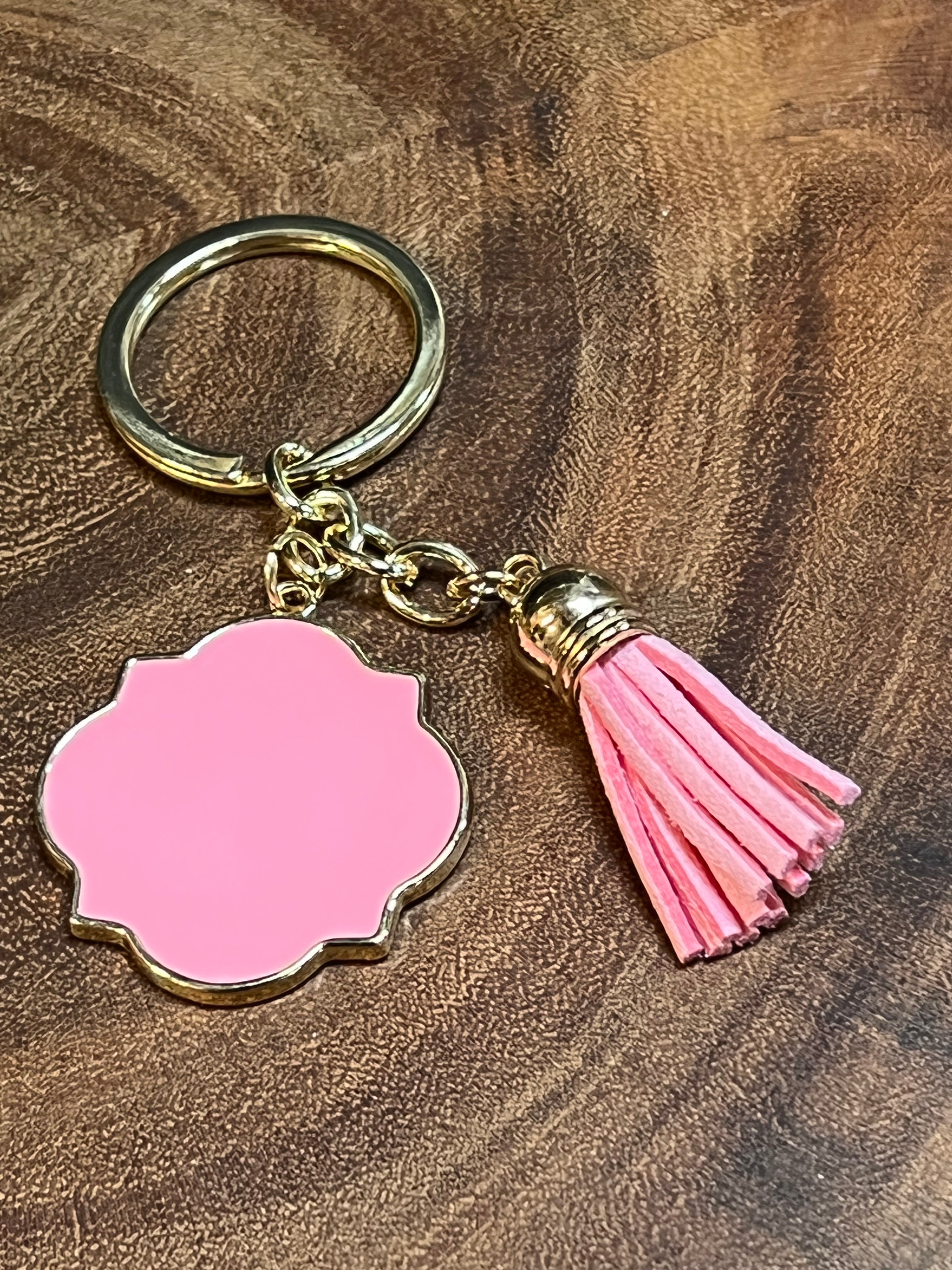 Pink Enamel Disc Keyring with Pink Tassel