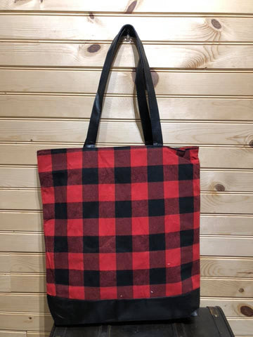 Tall Tote - Red Buffalo with Black Vegan Leather Strap and Bottom