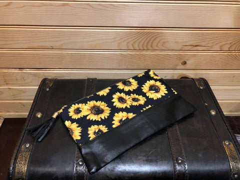Sunflower Makeup Bag with Vegan Leather Bottom