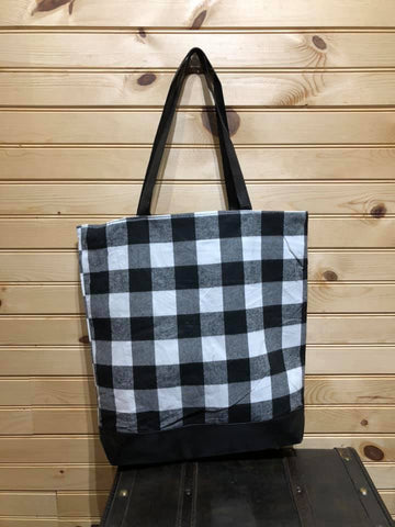Tall Tote - White Buffalo with Black Vegan Leather Strap and Bottom