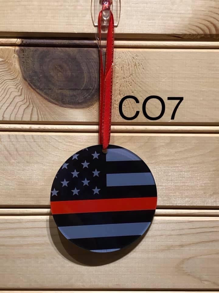 Red Line with American Flag Ornament