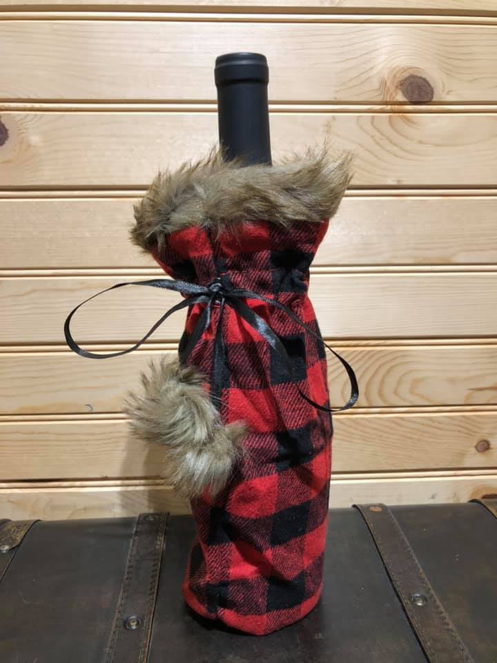 Wine Bag - Red Buffalo with Fur