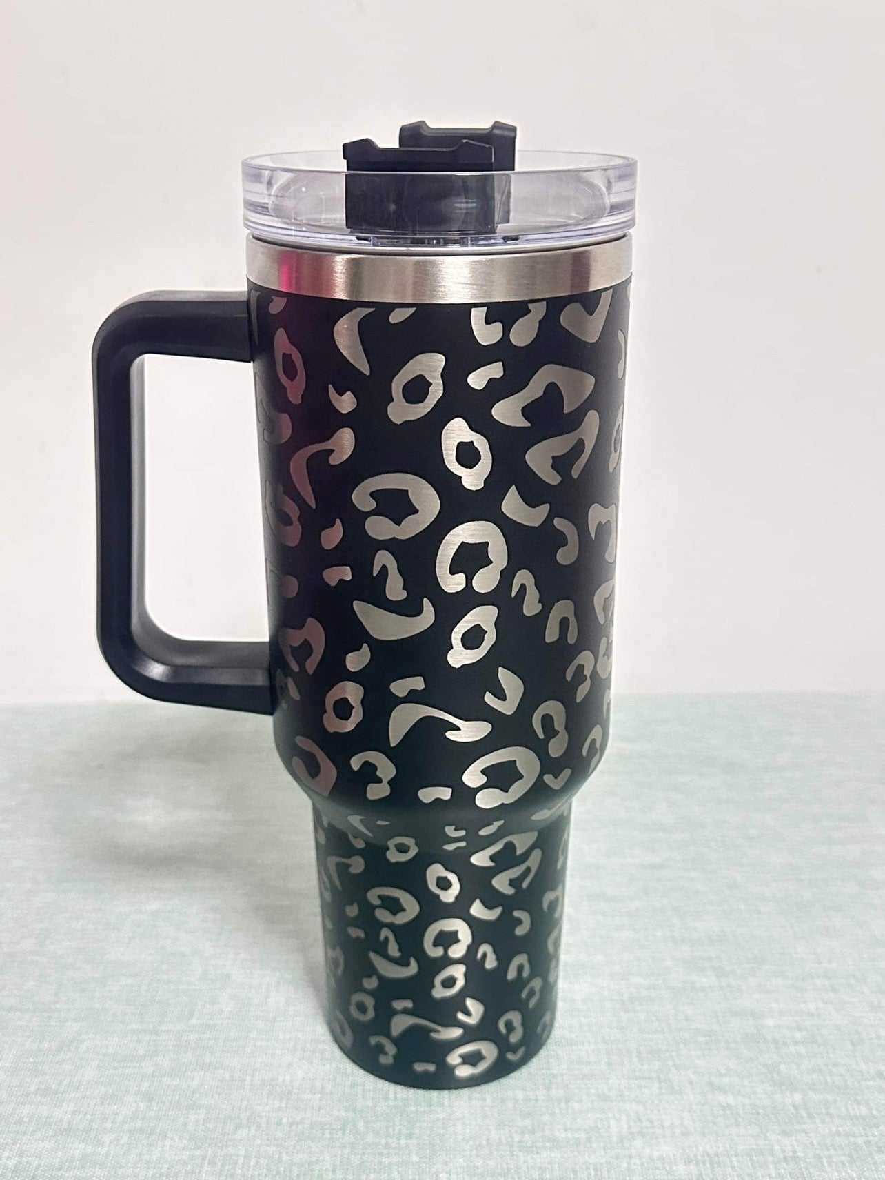 X Large Double Wall Handle Leopard Tumbler.  #6 - Black