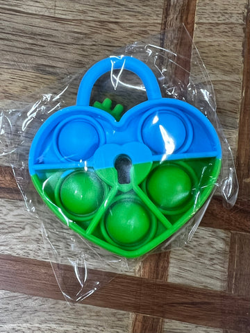 Pop Toy Keyring - Blue and Green Heart with Key