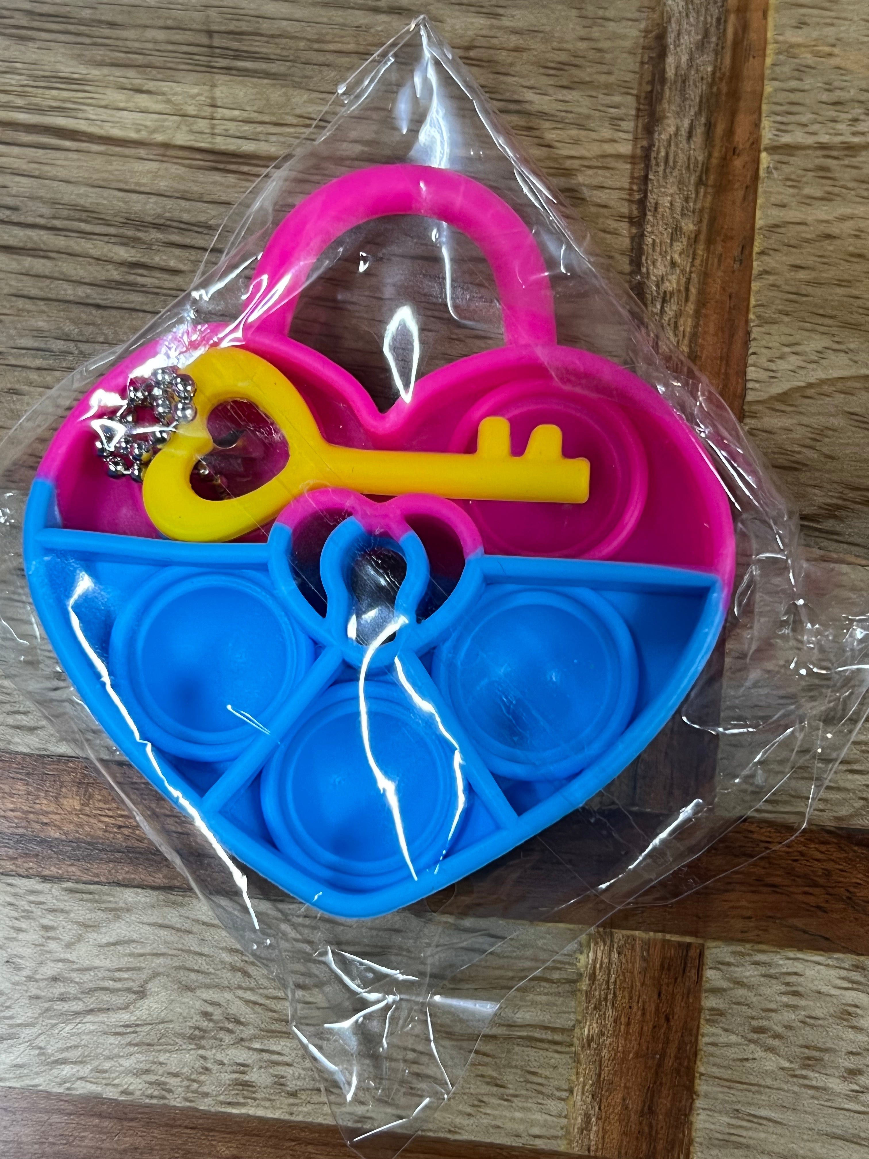 Pop Toy Keyring - Hot Pink and Blue Heart with Key