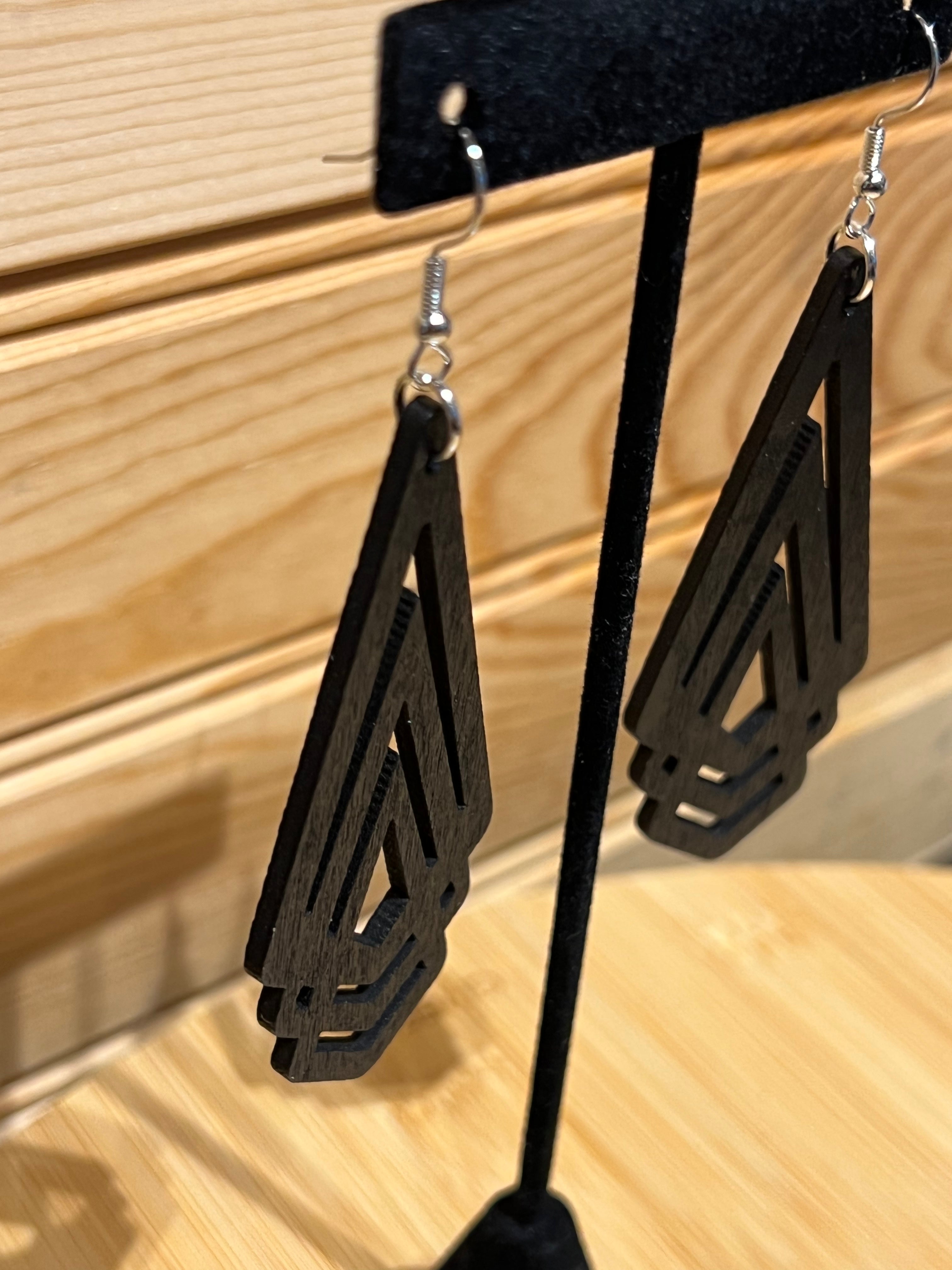 Black Wood Earring - Fancy Tripe Triangle