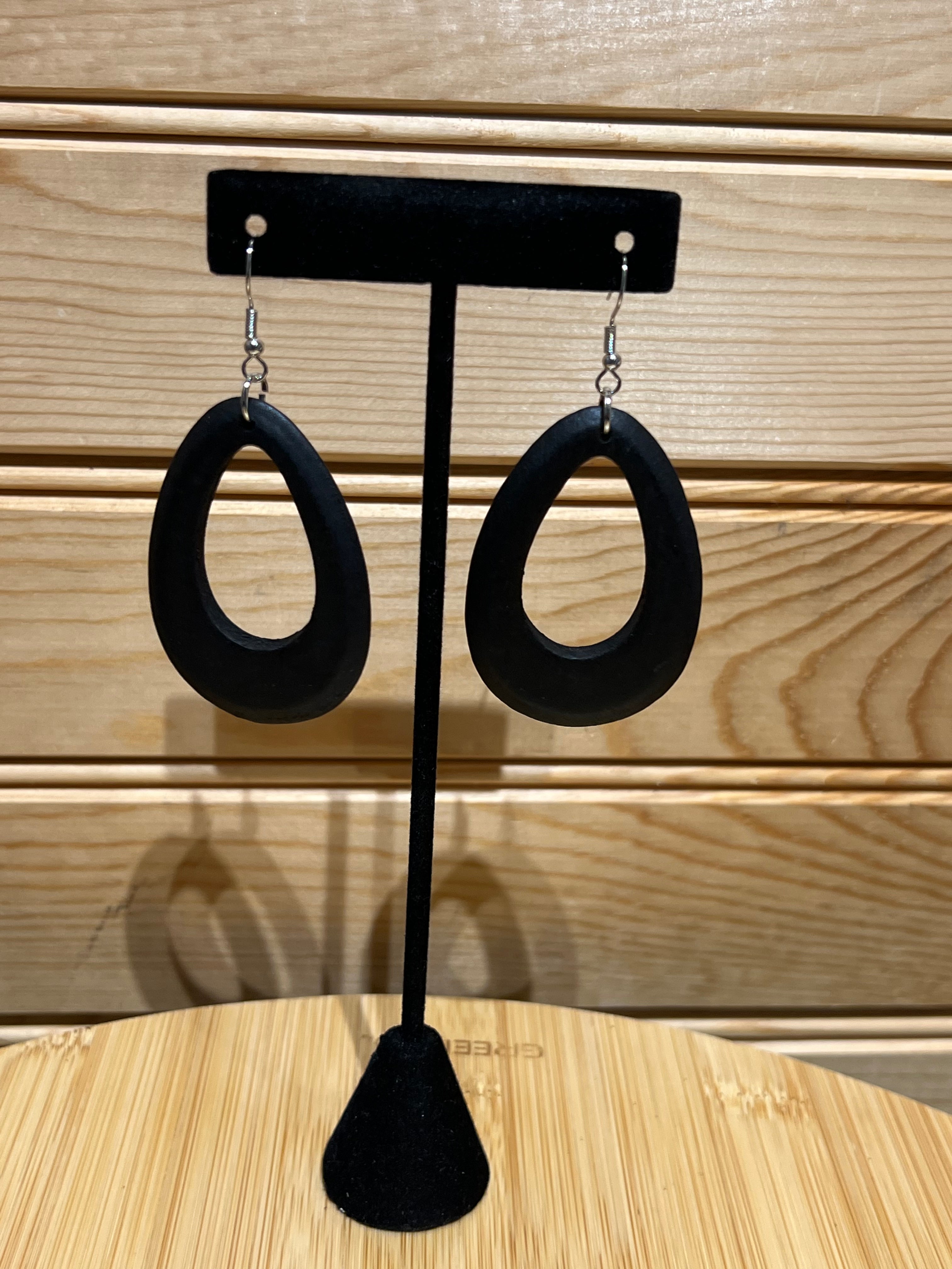 Black Wood Earring - Thick Open Tear Drops