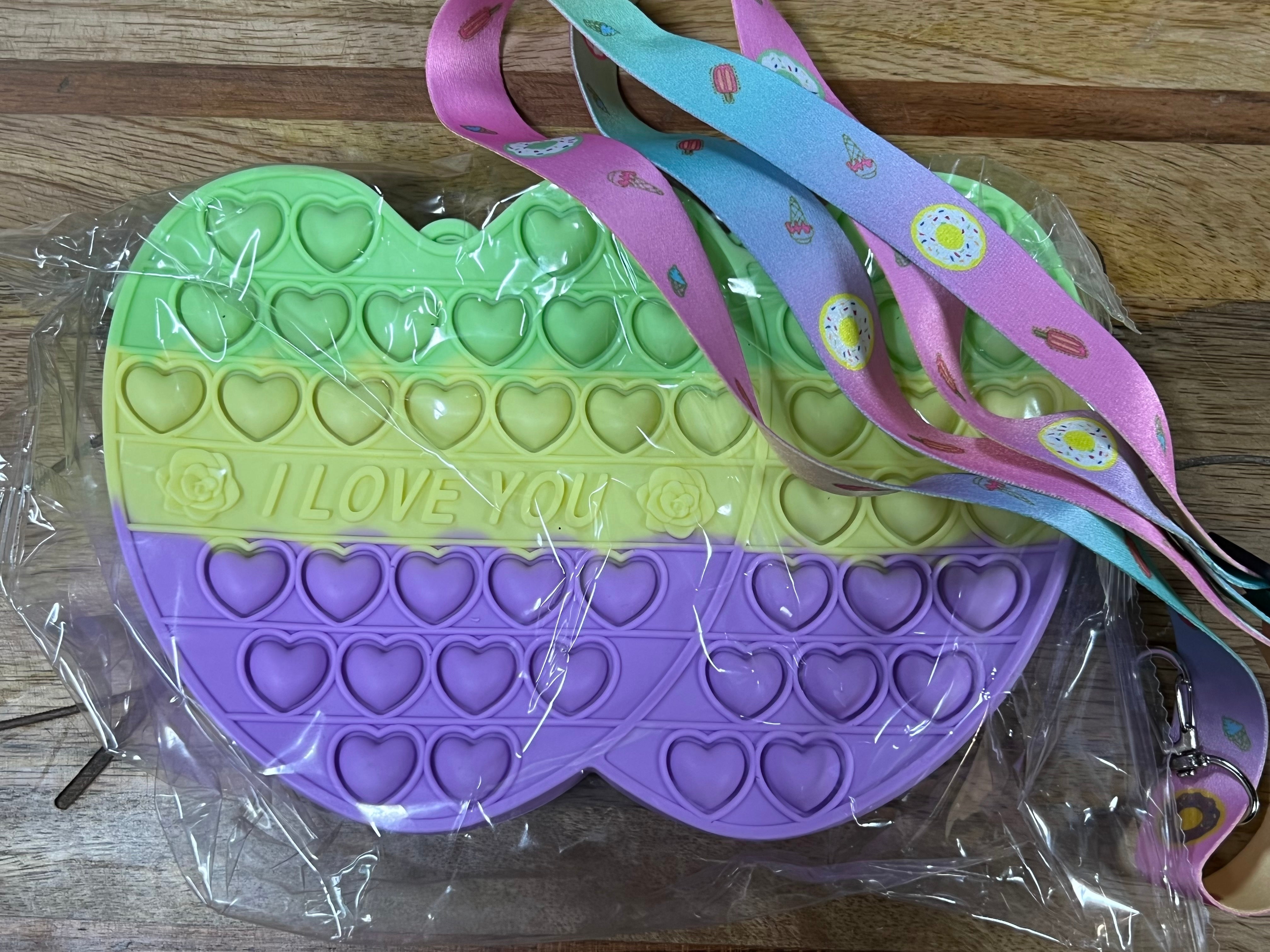 Pop Purse - Green / Yellow / Purple Double Heart “I Love you”